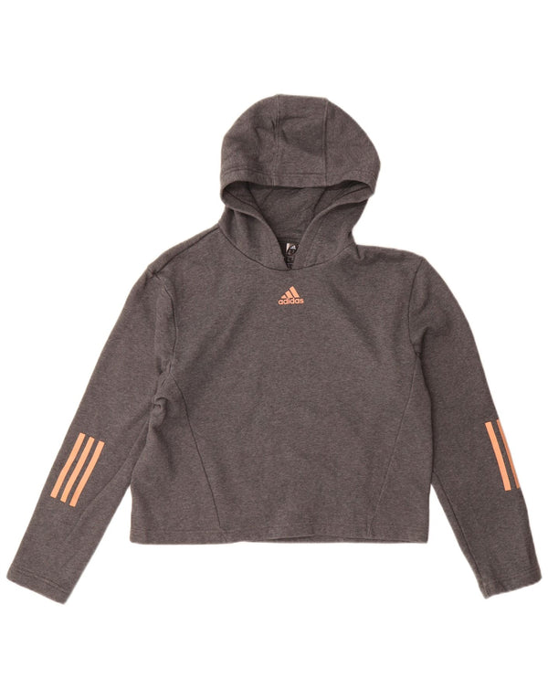 Adidas Girls Crop Hoodie Jumper 14-15 Years Grey Cotton