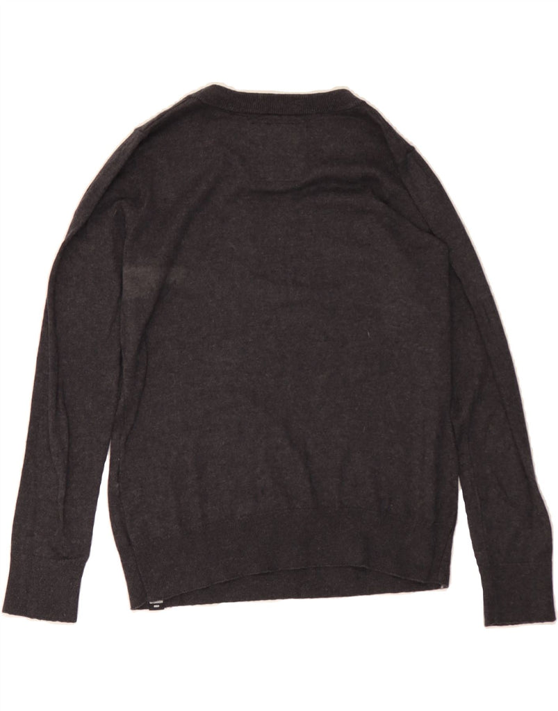 SUPERDRY Womens Graphic Boat Neck Jumper Sweater UK 12 Medium Grey Cotton Vintage Superdry and Second-Hand Superdry from Messina Hembry 