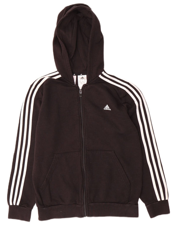 Adidas Boys Zip Hoodie Sweater 13-14 Years Black Cotton