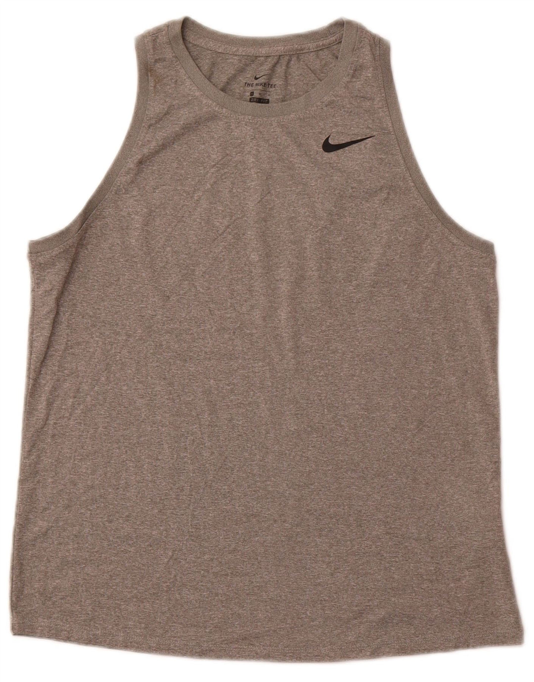 NIKE Womens Dri Fit Vest Top UK 12 Medium Grey Flecked Polyester