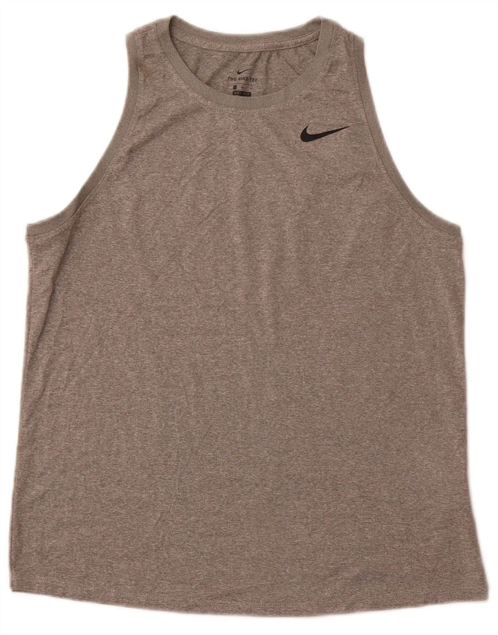 NIKE Womens Dri Fit Vest Top UK 12 Medium Grey Flecked Polyester