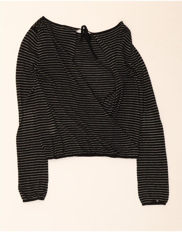 Calvin Klein Womens Crop Blouse Top UK 14 Large Black Striped Viscose