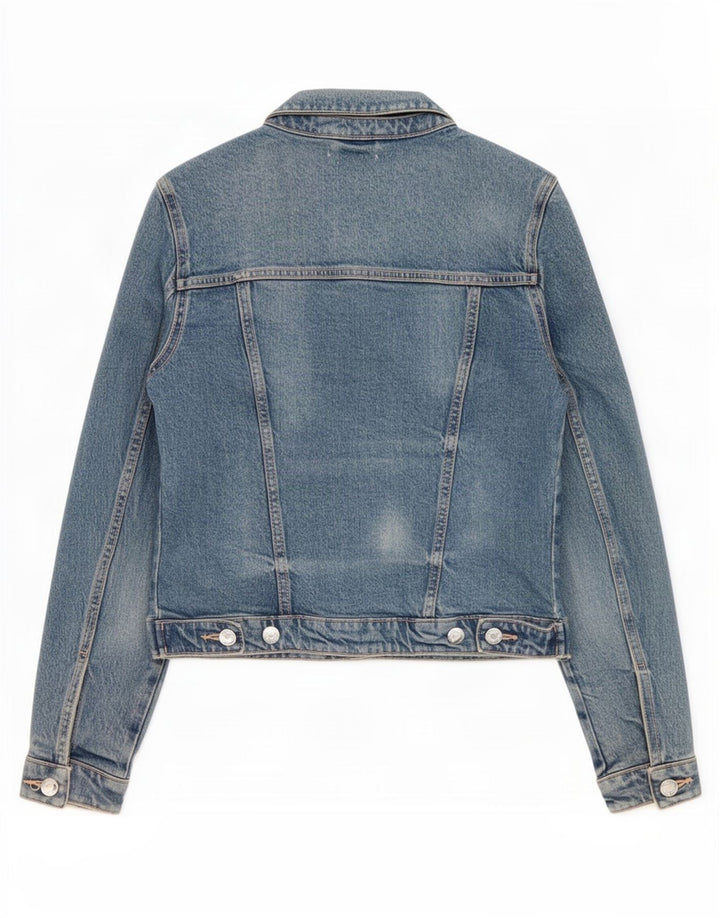 Zara Womens Crop Denim Jacket UK 10 Small Blue Cotton