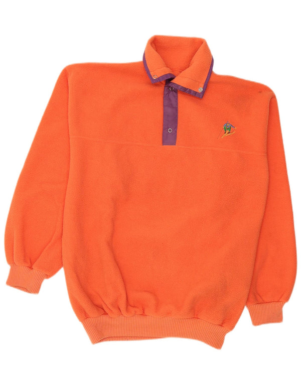 Vintage Mens Polo Neck Fleece Jumper Medium Orange Sports