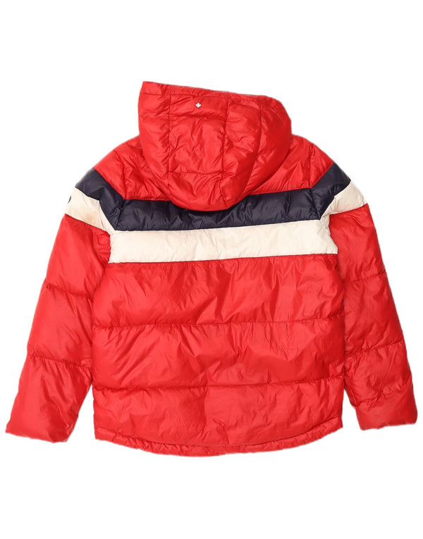 CANADIENS Womens Hooded Padded Jacket UK 14 Medium Red Colourblock