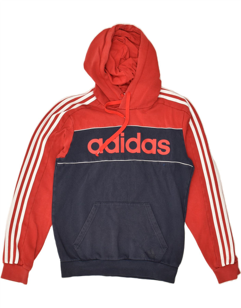 ADIDAS Mens Graphic Hoodie Jumper Small Red Colourblock Cotton | Vintage Adidas | Thrift | Second-Hand Adidas | Used Clothing | Messina Hembry 