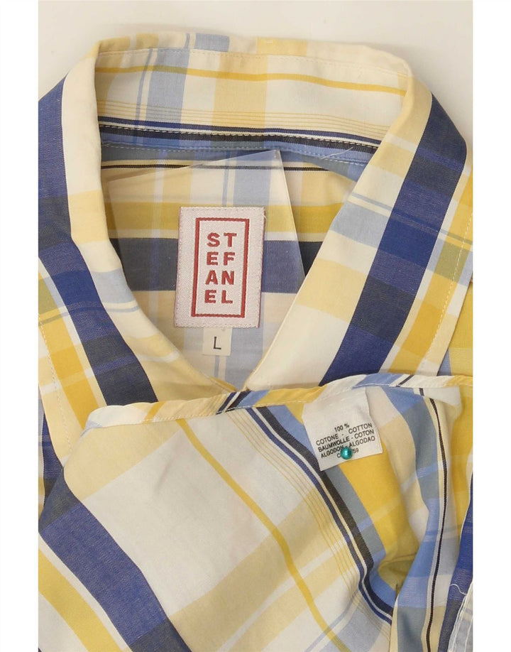 Stefanel Mens Shirt Large Yellow Check Cotton