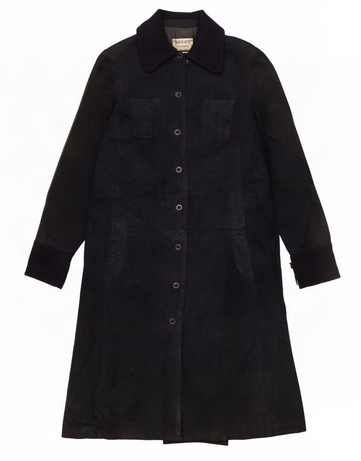 Vintage Womens Suede Overcoat UK 10 Small Navy Blue
