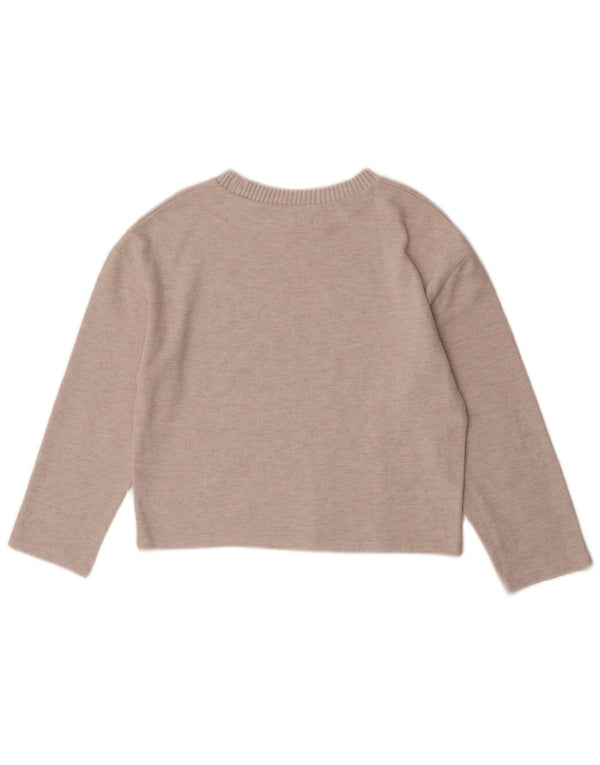 Zara Womens Crop 3/4 Sleeve Boat Neck Jumper Sweater UK 10 Small Beige