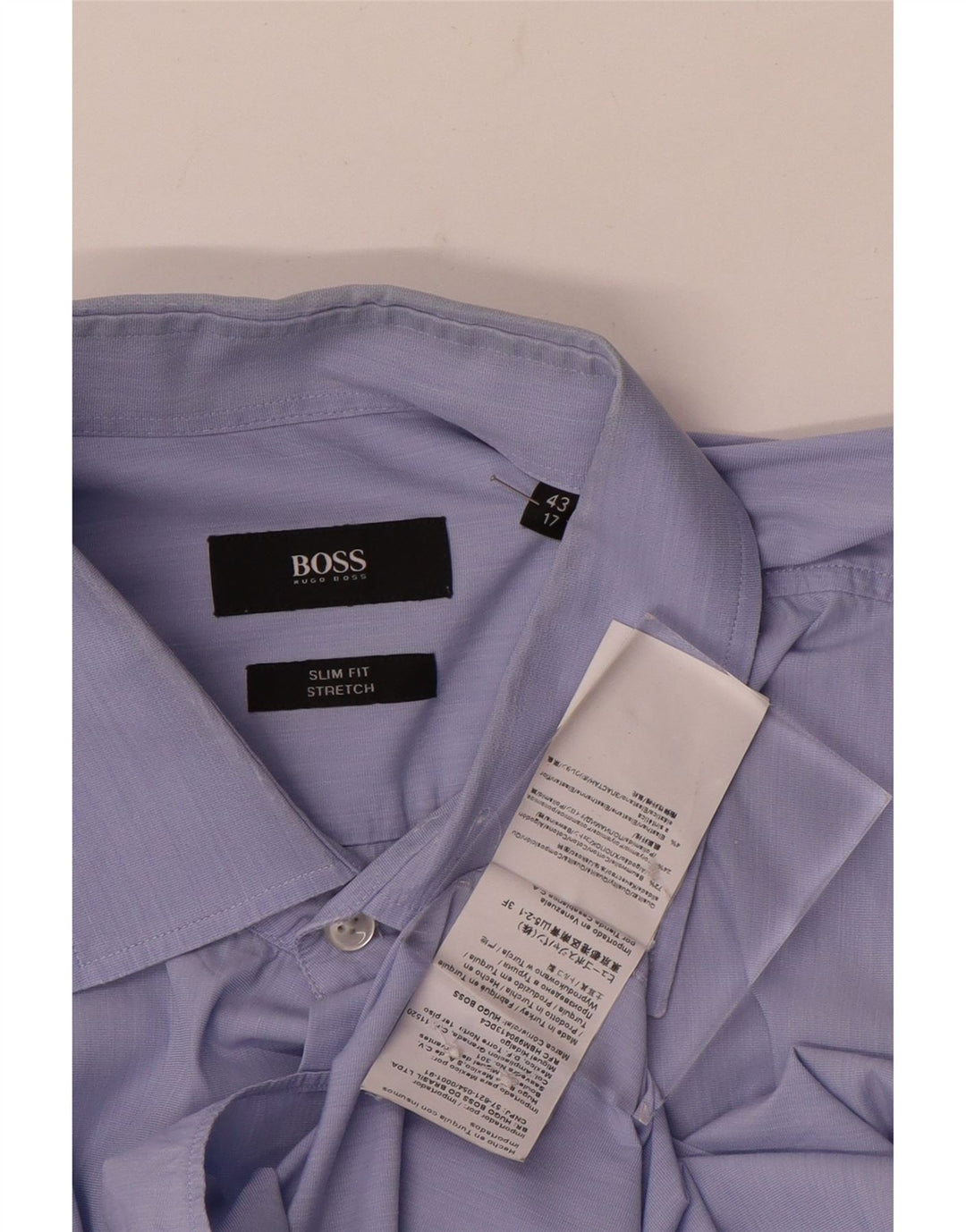 Hugo Boss Mens Slim Fit Shirt Size 43 17 XL Blue Cotton
