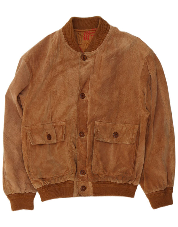 Vintage Mens Suede Bomber Jacket UK 40 Large Brown Leather