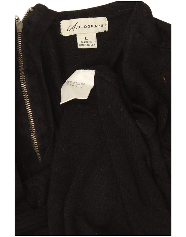 Marks & Spencer Womens Zip Neck Jumper Sweater UK 16 Large Black Viscose