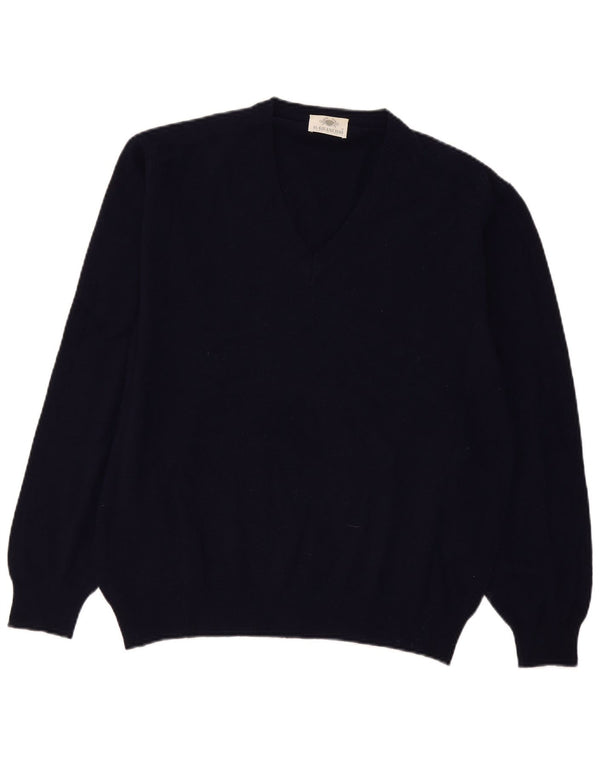 Il Granchio Mens V-Neck Jumper Sweater Large Navy Blue Lambswool