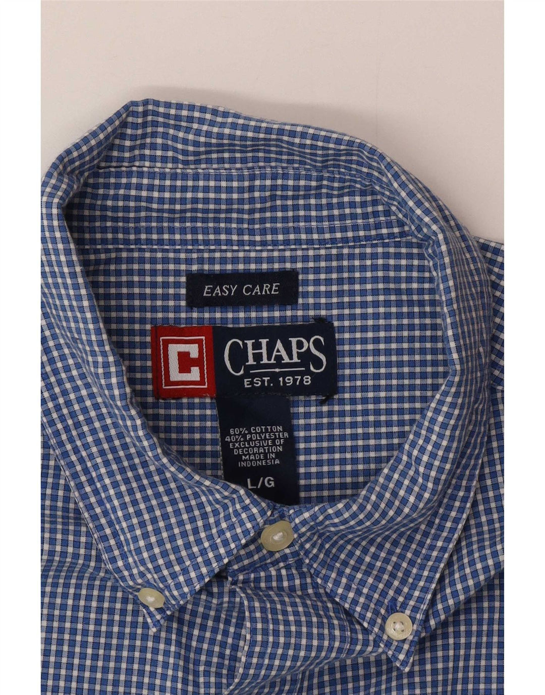 Chaps Mens Short Sleeve Shirt Large Blue Check Cotton