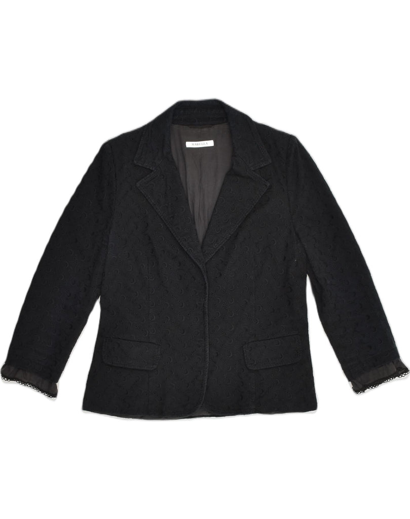 MARELLA Womens 3/4 Sleeve Blazer Jacket UK 16 Large Black Cotton | Vintage Marella | Thrift | Second-Hand Marella | Used Clothing | Messina Hembry 