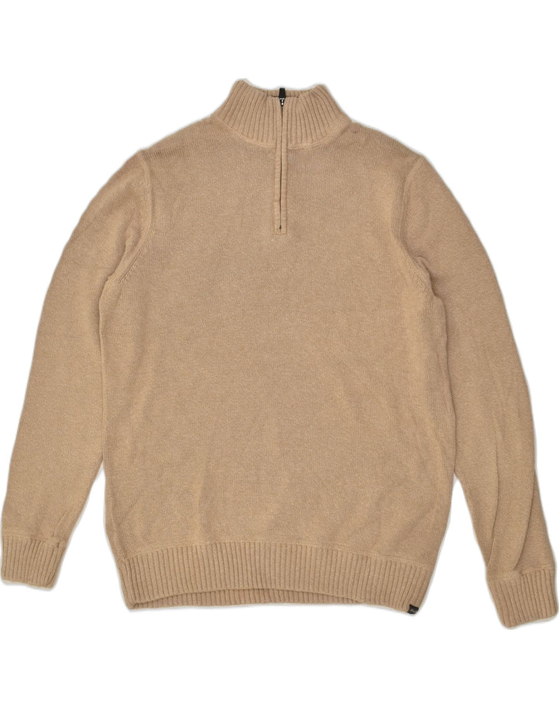 EDDIE BAUER Mens Zip Neck Jumper Sweater Medium Beige Cotton | Vintage Eddie Bauer | Thrift | Second-Hand Eddie Bauer | Used Clothing | Messina Hembry 