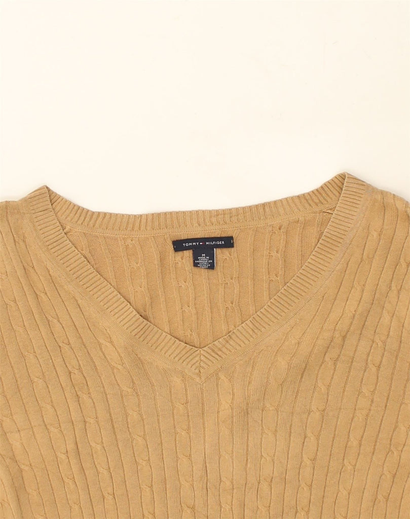 TOMMY HILFIGER Womens V-Neck Jumper Sweater UK 12 Medium Beige Cotton | Vintage Tommy Hilfiger | Thrift | Second-Hand Tommy Hilfiger | Used Clothing | Messina Hembry 