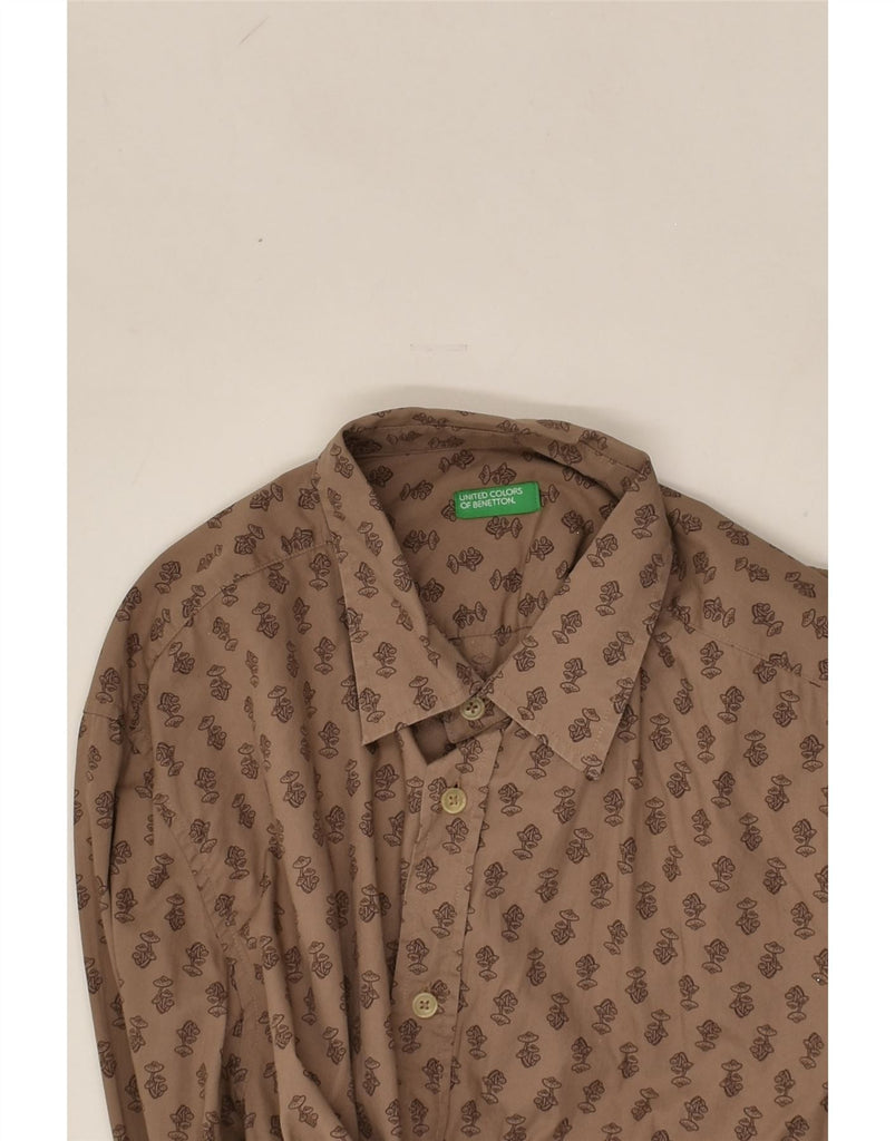 BENETTON Mens Abstract Pattern Shirt Large Brown Cotton | Vintage Benetton | Thrift | Second-Hand Benetton | Used Clothing | Messina Hembry 