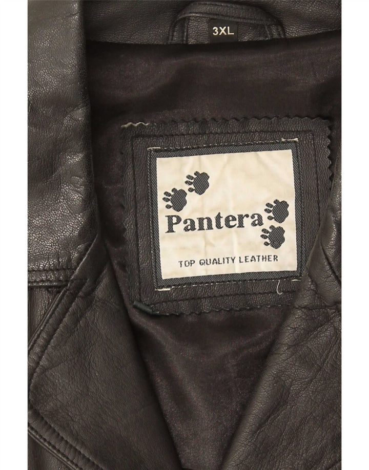 Pantera Mens Leather Coat UK 46 3XL Black Leather