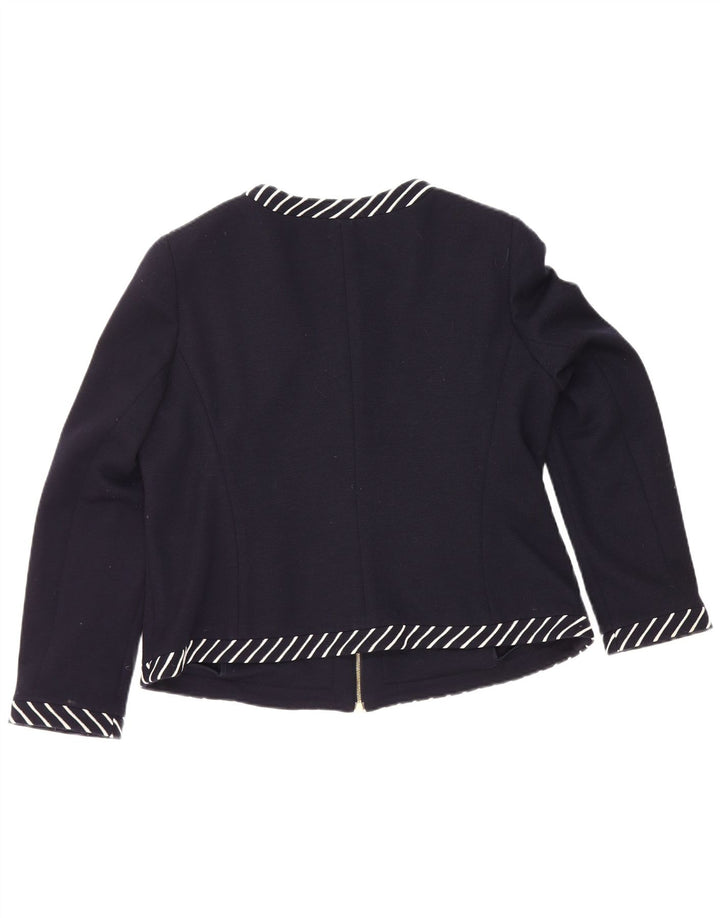 Luisa Spagnoli Womens Full Zip Blazer Jacket UK 16 Large Navy Blue Striped