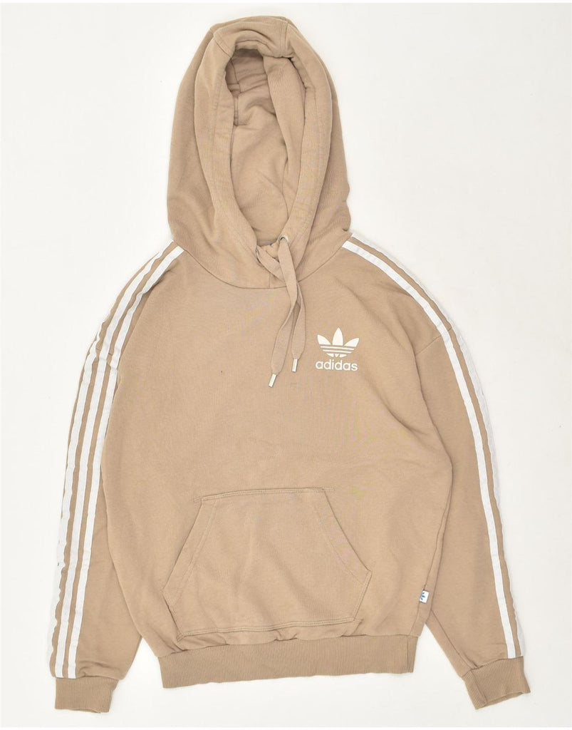 ADIDAS Womens Graphic Hoodie Jumper UK 6 XS Beige Cotton | Vintage Adidas | Thrift | Second-Hand Adidas | Used Clothing | Messina Hembry 