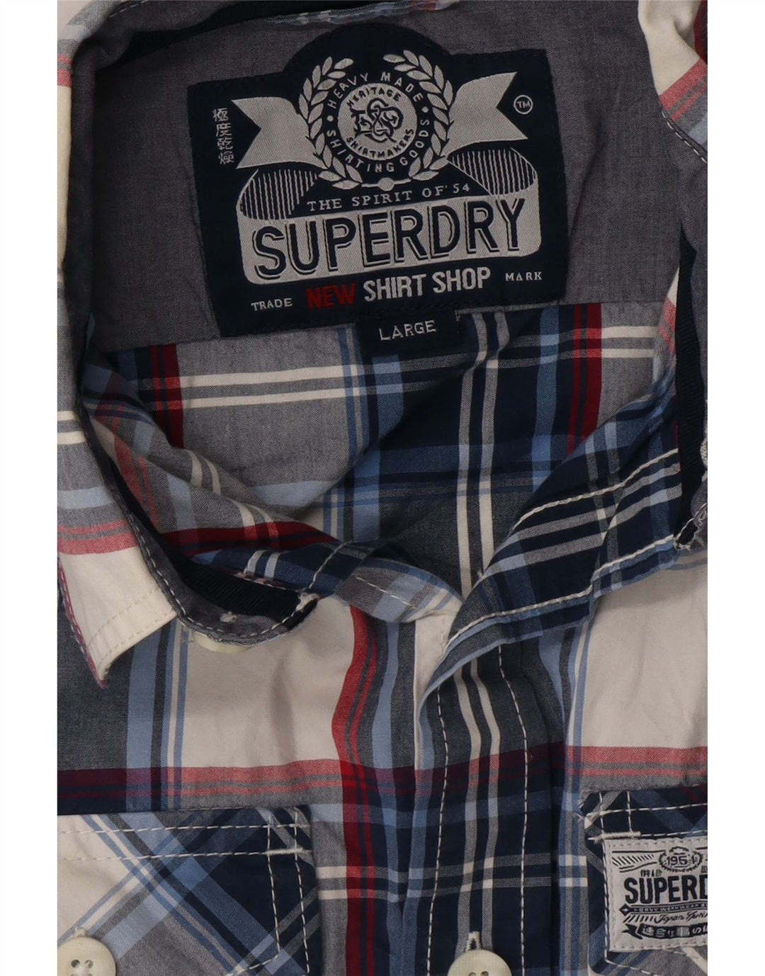 SUPERDRY Mens Shirt Large Navy Blue Check