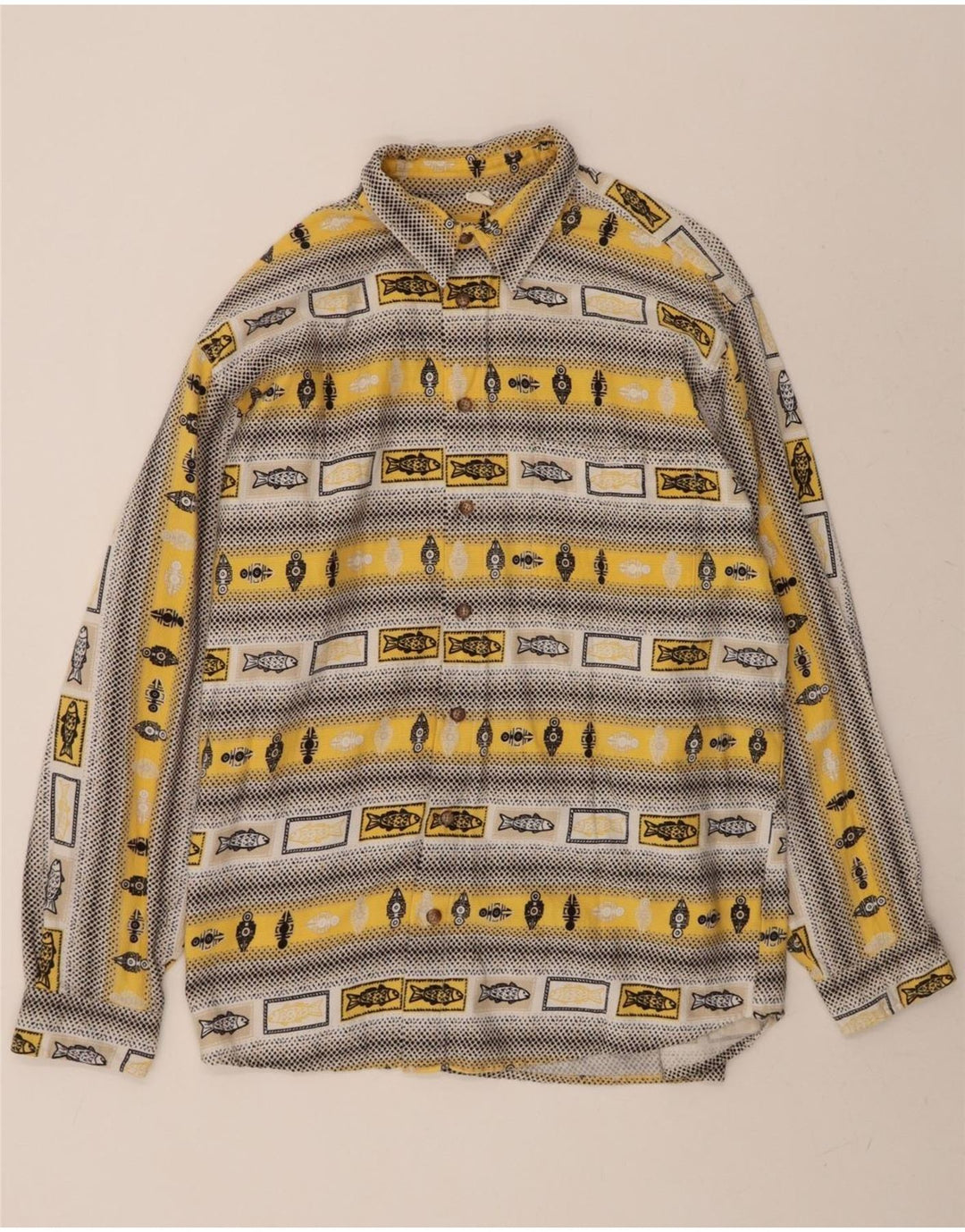 VINTAGE Mens Graphic Shirt Large Grey Striped Cotton Vintage Vintage and Second-Hand Vintage from Messina Hembry 