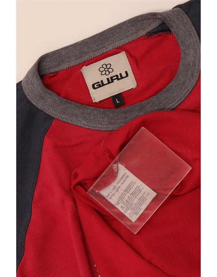 Guru Mens Graphic Top Long Sleeve Large Pink Colourblock