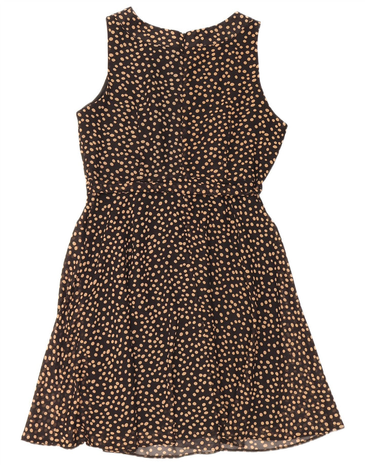 Wallis Womens Sleeveless A-Line Dress UK 16 Large Black Polka Dot Polyester