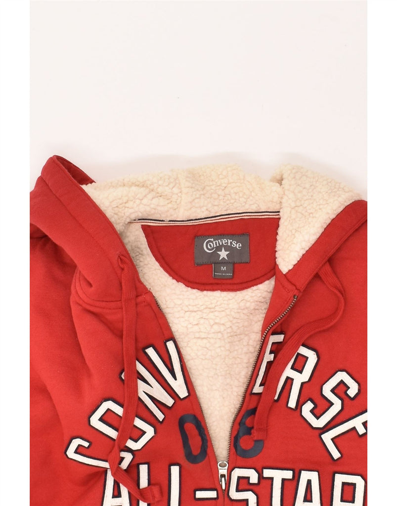 CONVERSE Mens Graphic Sherpa Zip Hoodie Sweater Medium Red Cotton | Vintage Converse | Thrift | Second-Hand Converse | Used Clothing | Messina Hembry 