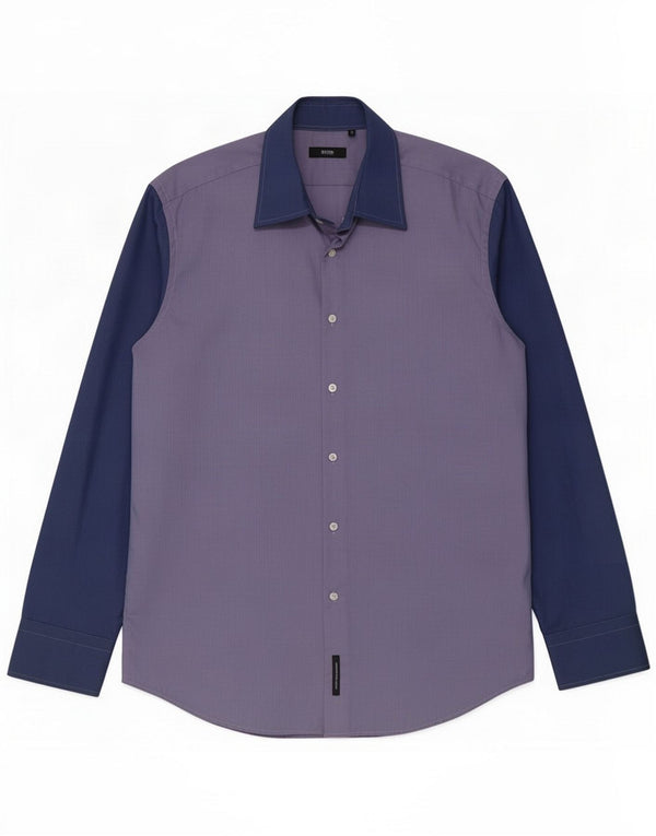 Hugo Boss Mens Shirt Size 16 41 Large Blue Colourblock Cotton