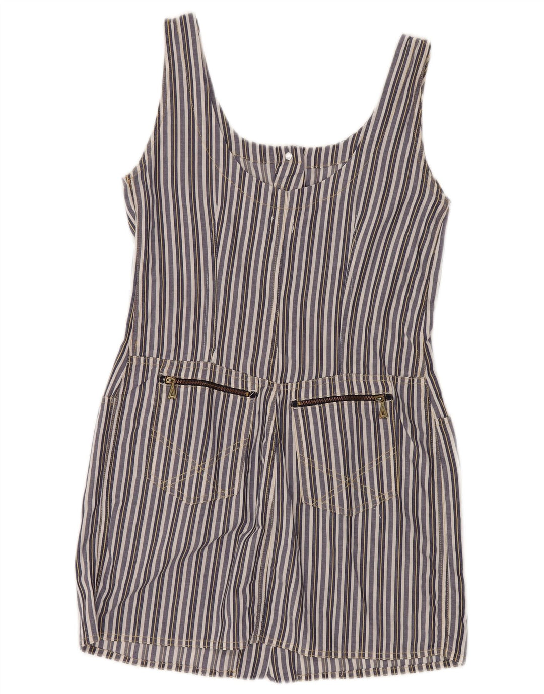 VINTAGE Womens Sleeveless Sheath Dress UK 8 Small Navy Blue Striped