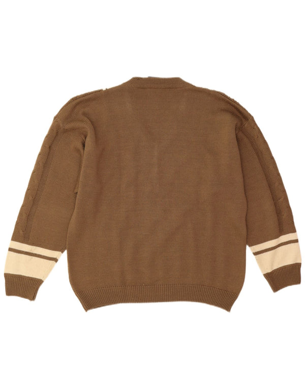 Vintage Mens V-Neck Jumper Sweater Large Brown Argyle/Diamond Cotton