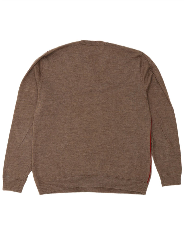 Gap Mens V-Neck Jumper Sweater Large Grey Striped Merino Wool