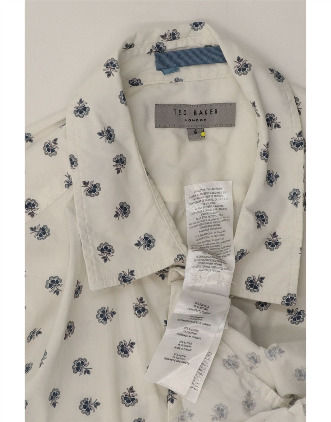 Ted Baker Mens Shirt Size 4 Large White Floral Cotton