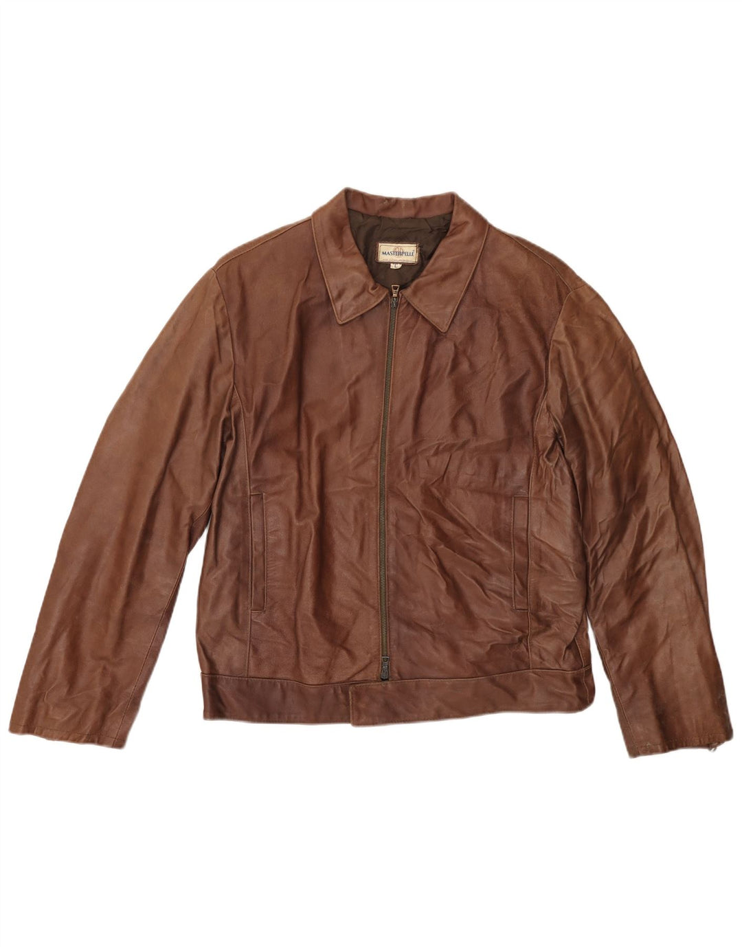 MASTERPELLE Mens Bomber Leather Jacket UK 40 Large Brown Leather
