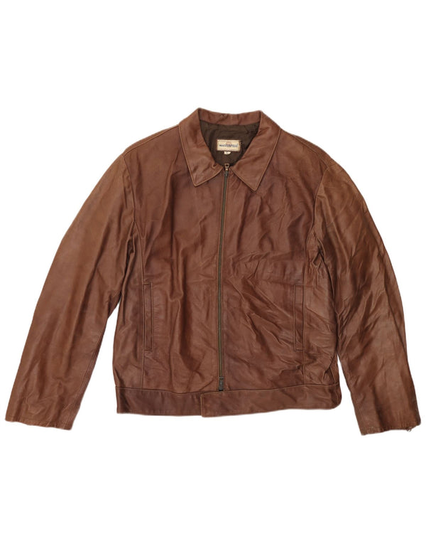 MASTERPELLE Mens Bomber Leather Jacket UK 40 Large Brown Leather