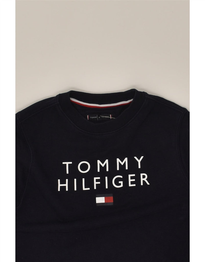 TOMMY HILFIGER Boys Graphic Sweatshirt Jumper 9-10 Years Navy Blue | Vintage Tommy Hilfiger | Thrift | Second-Hand Tommy Hilfiger | Used Clothing | Messina Hembry 