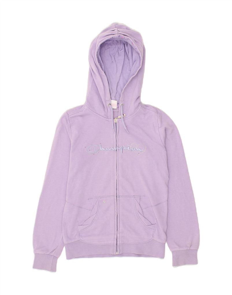 CHAMPION Girls Graphic Zip Hoodie Sweater 9-10 Years Medium Purple Cotton | Vintage Champion | Thrift | Second-Hand Champion | Used Clothing | Messina Hembry 