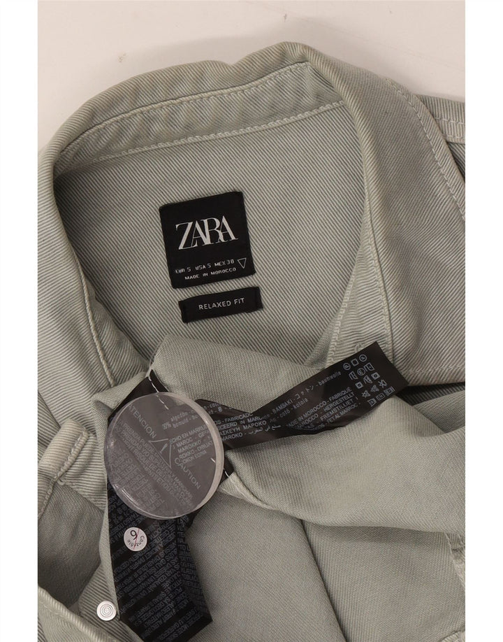 ZARA Mens Relaxed Fit Denim Shirt Small Khaki Cotton