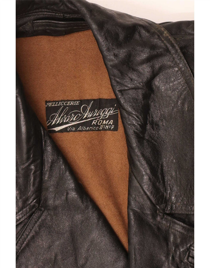 Vintage Mens Leather Coat UK 38 Medium Black Classic
