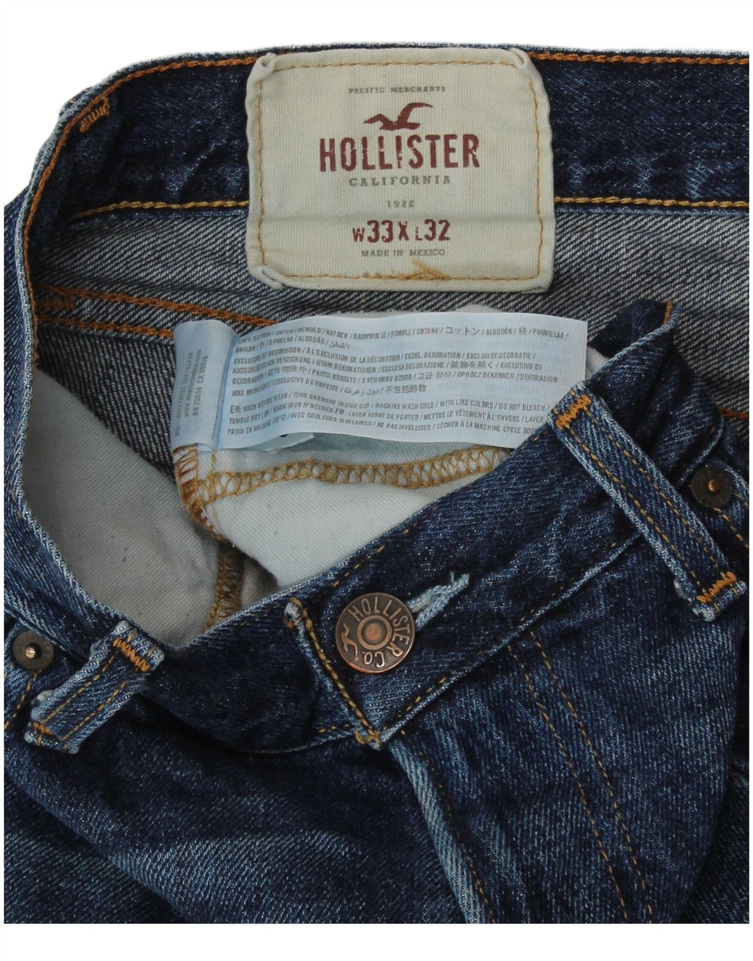 HOLLISTER Mens Slim Jeans W33 L32  Blue Cotton