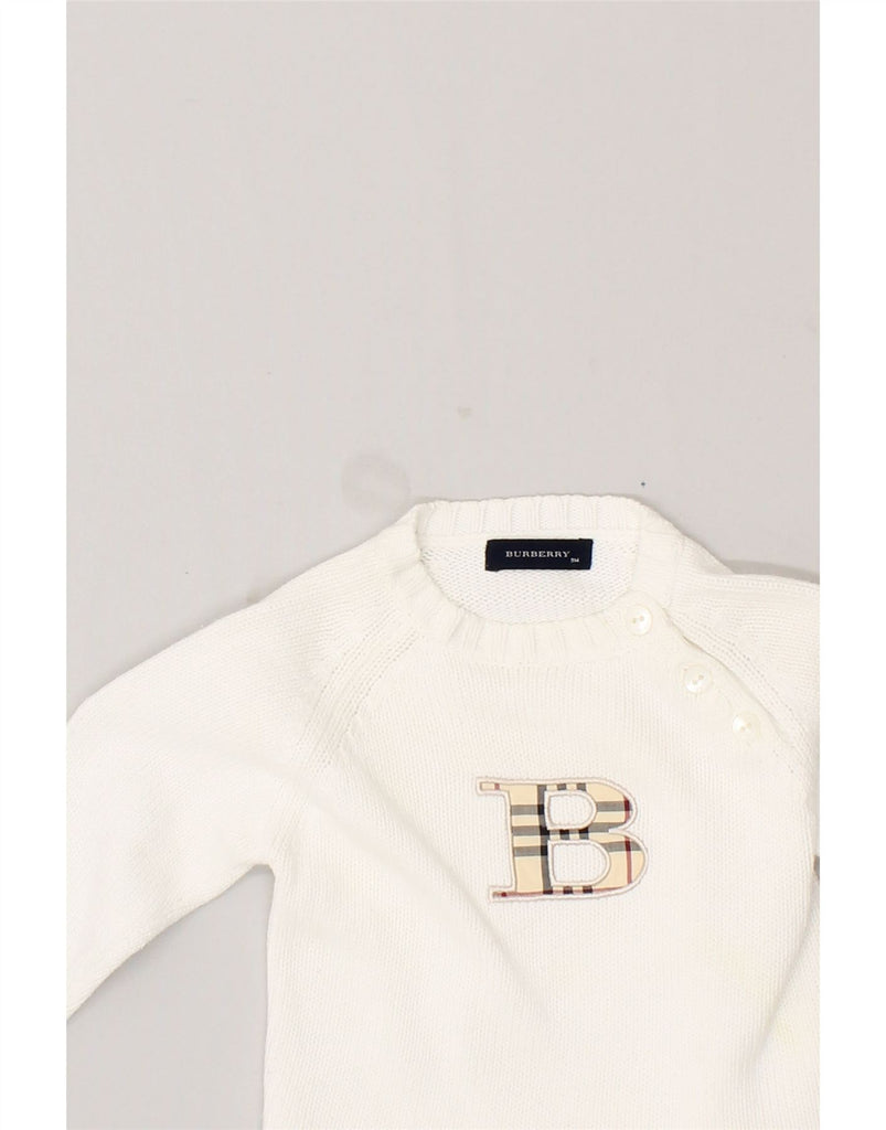 BURBERRY Baby Girls Graphic Crew Neck Jumper Sweater 6-9 Months White | Vintage Burberry | Thrift | Second-Hand Burberry | Used Clothing | Messina Hembry 