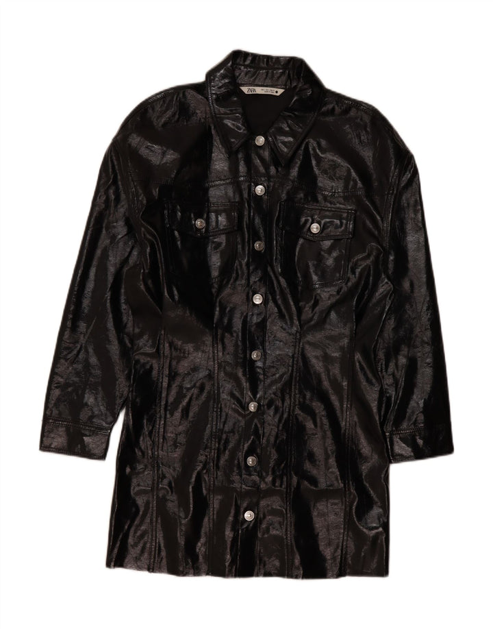 Zara Womens Overcoat UK 16 Large Black Polyester