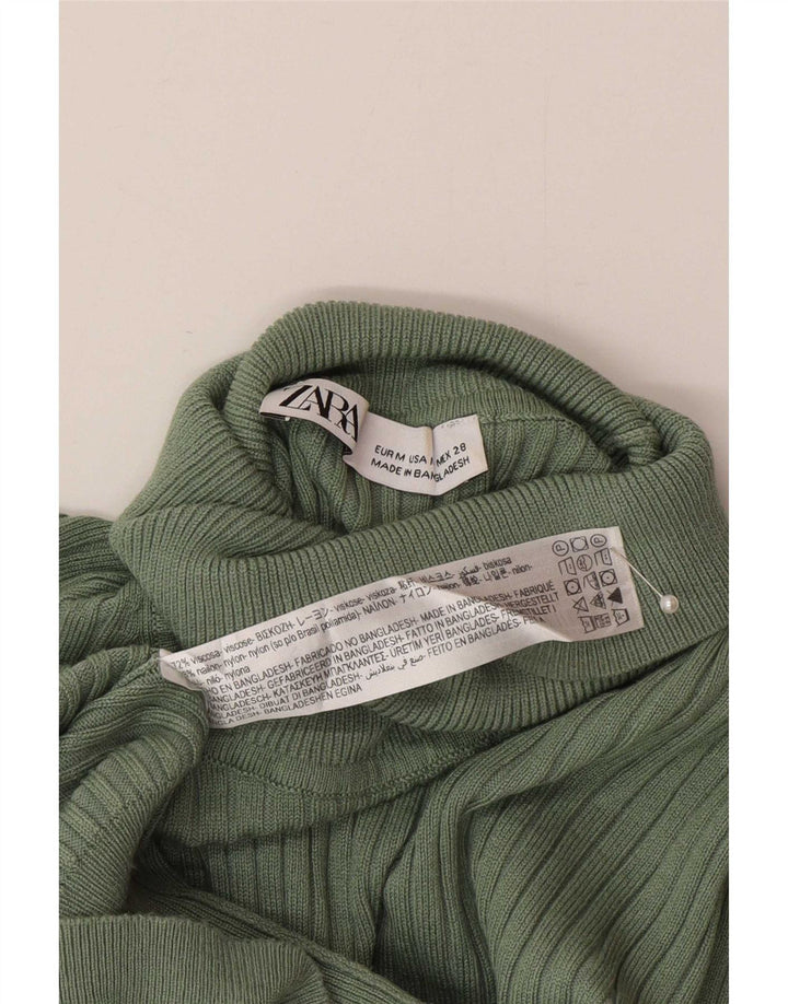 Zara Womens Roll Neck Jumper Sweater UK 12 Medium Green Viscose