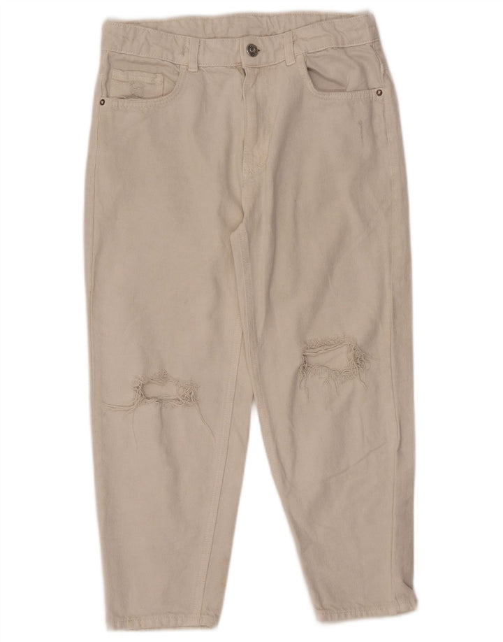 ZARA Girls Distressed High Waist Tapered Jeans 13-14 Years W28 L22 White