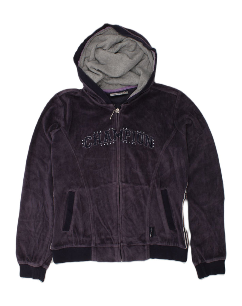 CHAMPION Girls Graphic Zip Hoodie Sweater 11-12 Years Large  Purple Cotton | Vintage Champion | Thrift | Second-Hand Champion | Used Clothing | Messina Hembry 