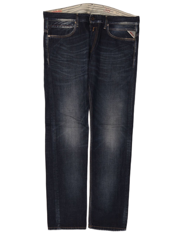 Replay Mens Jeto Slim Jeans W38 L34 Blue Cotton