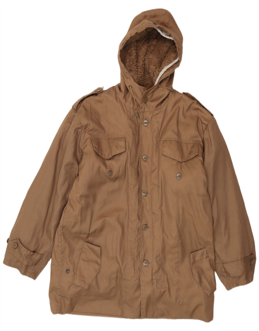 Country Mens Hooded Sherpa Parka Jacket UK 38 Medium Beige Polyester