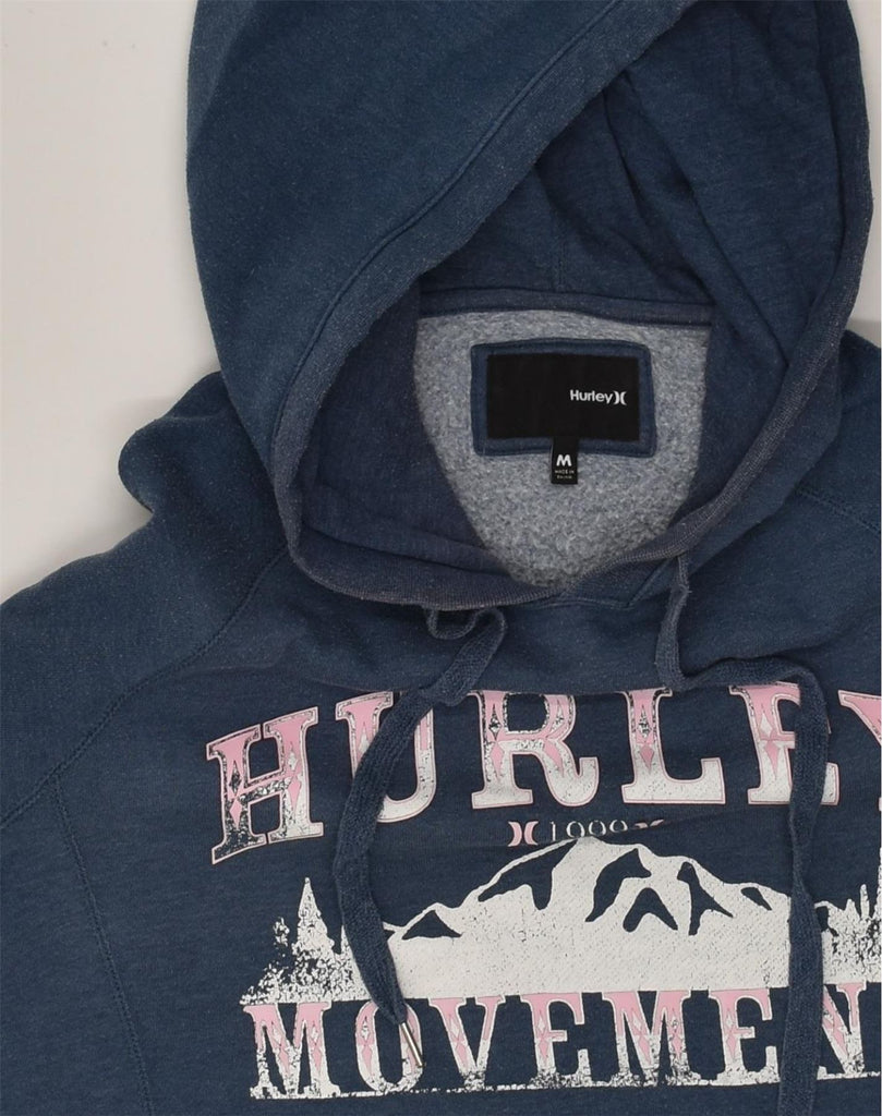 HURLEY Womens Graphic Hoodie Jumper Medium Blue Cotton | Vintage Hurley | Thrift | Second-Hand Hurley | Used Clothing | Messina Hembry 